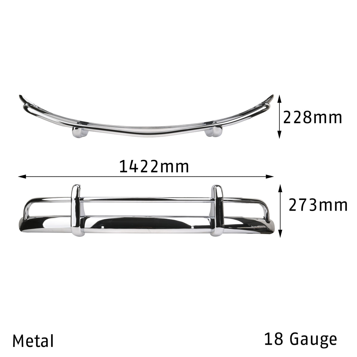 1953-1967 VW Beetle Front Bumper with Overriders - Chrome