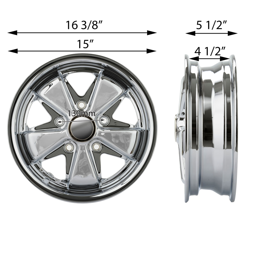 1950-1979 VW 911 Style Wheel - 15x4.5 - 5x130 - Chrome