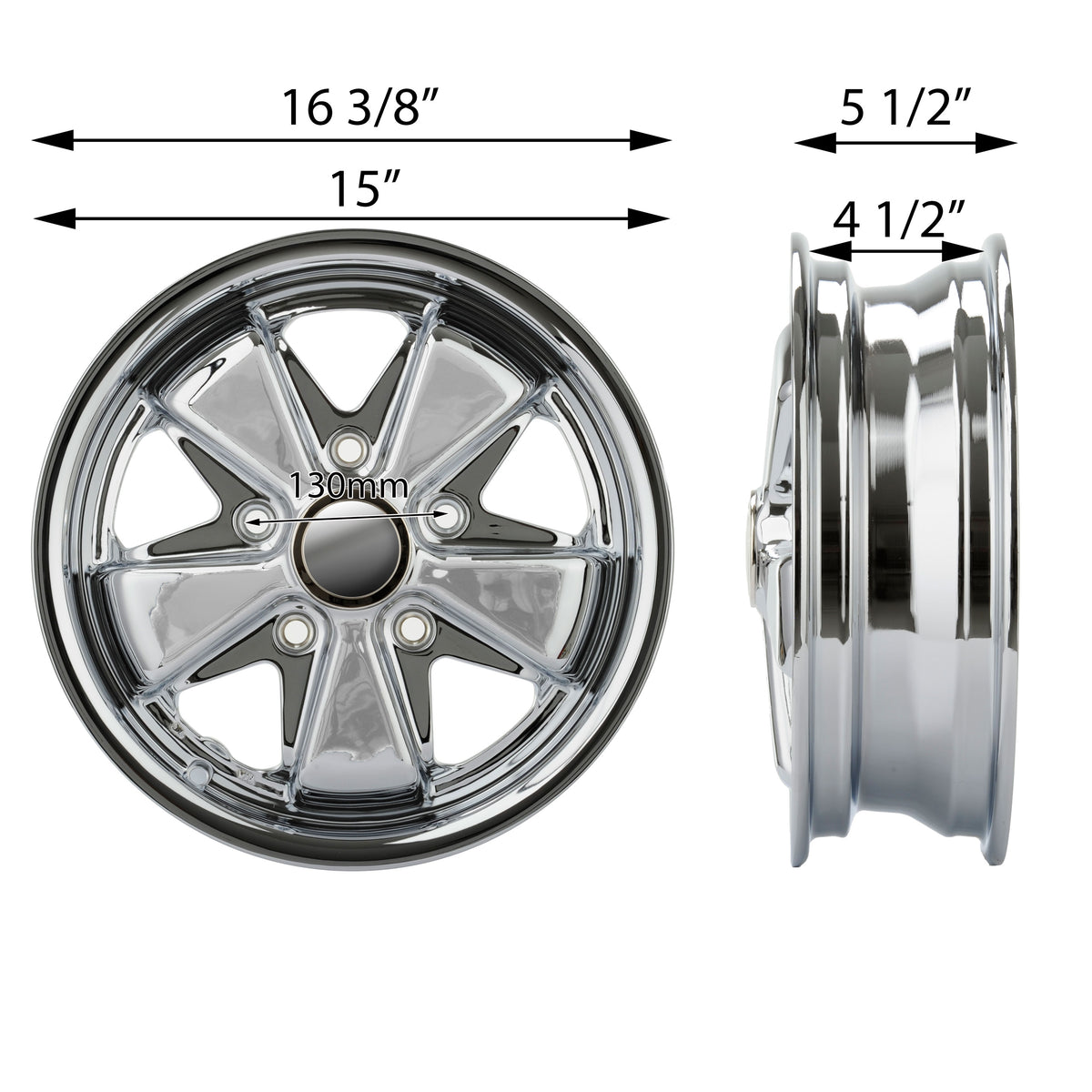 1950-1979 VW 911 Style Wheel - 15x4.5 - 5x130 - Chrome