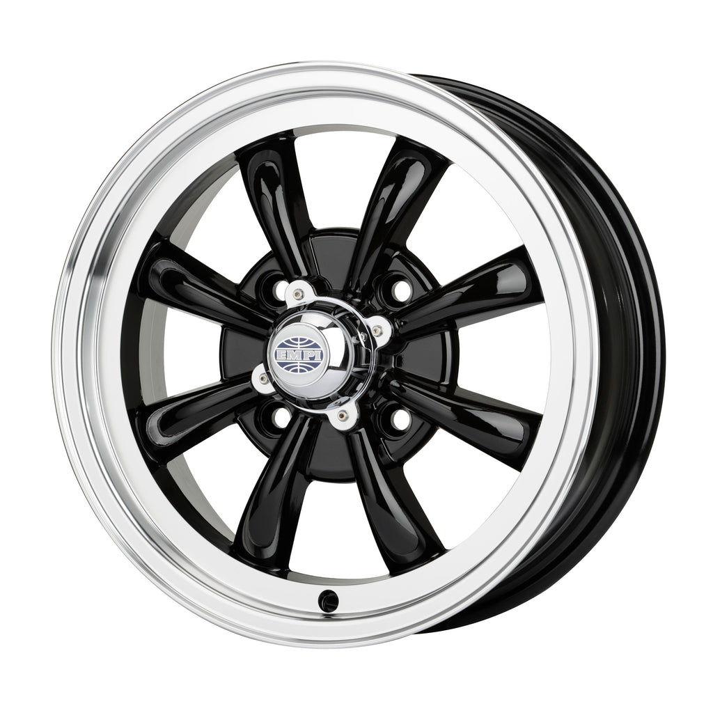 1962-1979 VW GT-8 Wheel - 15x5 - 4x130 - Black w/ Polished Lip