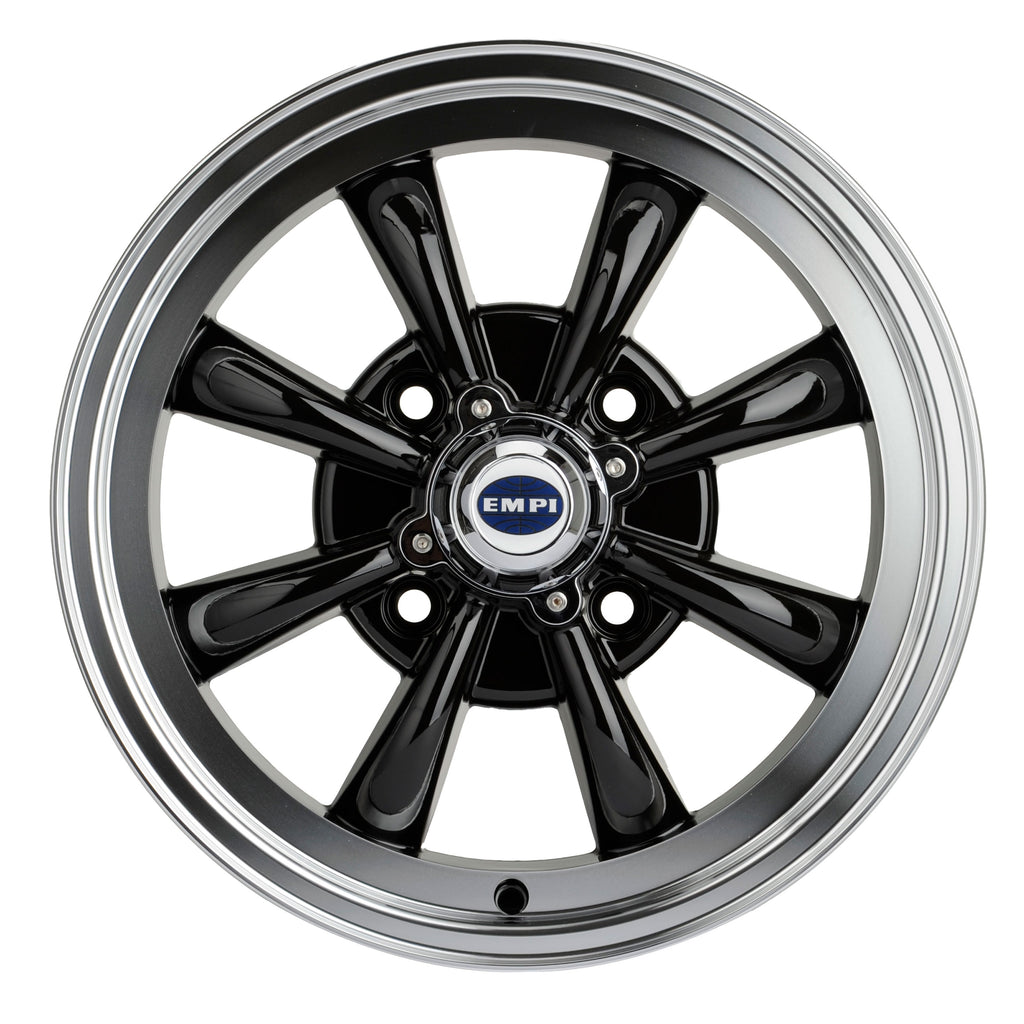 1962-1979 VW GT-8 Wheel - 15x5 - 4x130 - Black w/ Polished Lip