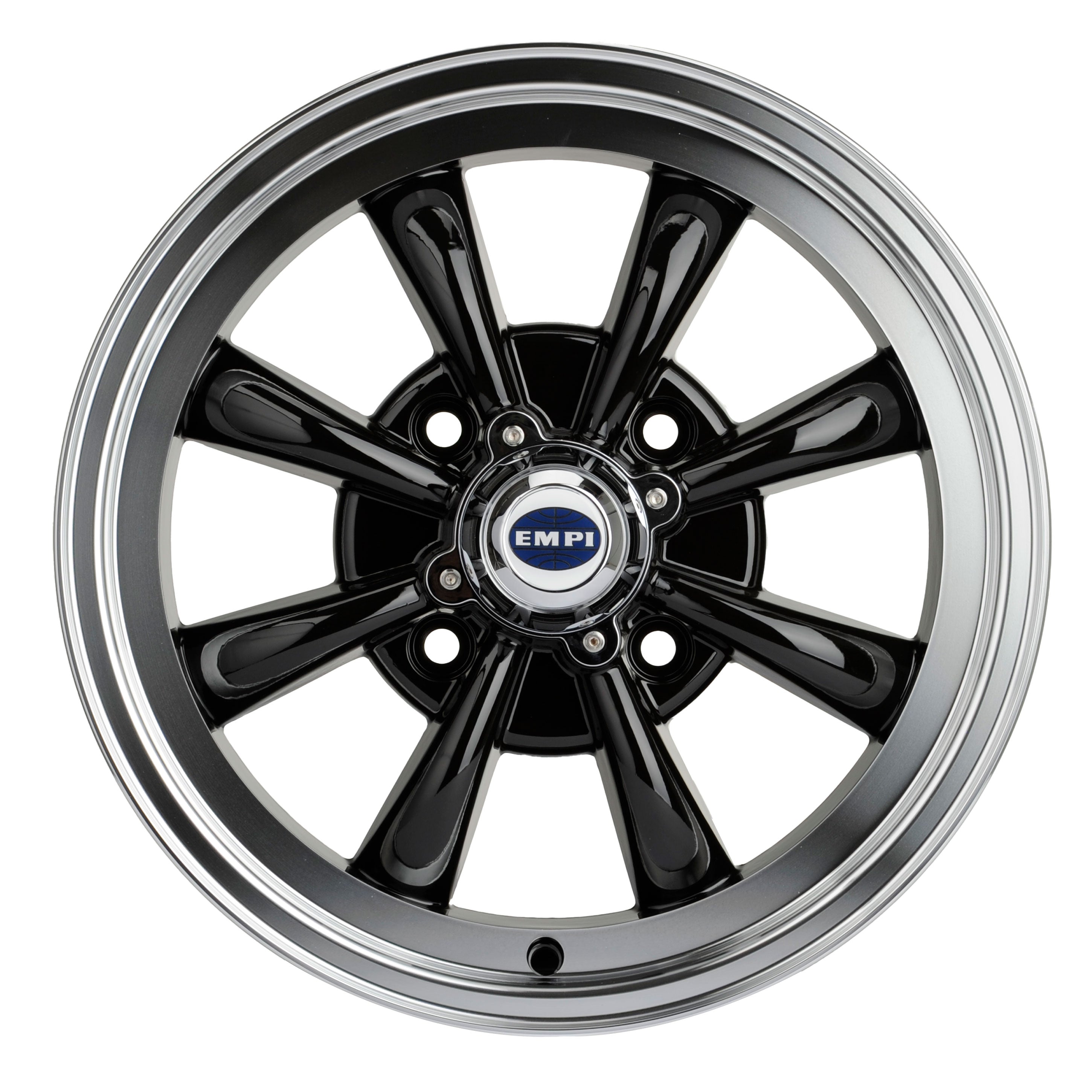 1962-1979 VW GT-8 Wheel - 15x5 - 4x130 - Black w/ Polished Lip