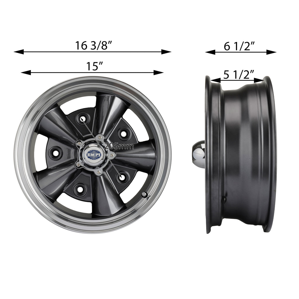 1950-1979 VW 5-Rib Wheel - 15x5.5 - 5x205 - Anthracite w/ Polished Lip